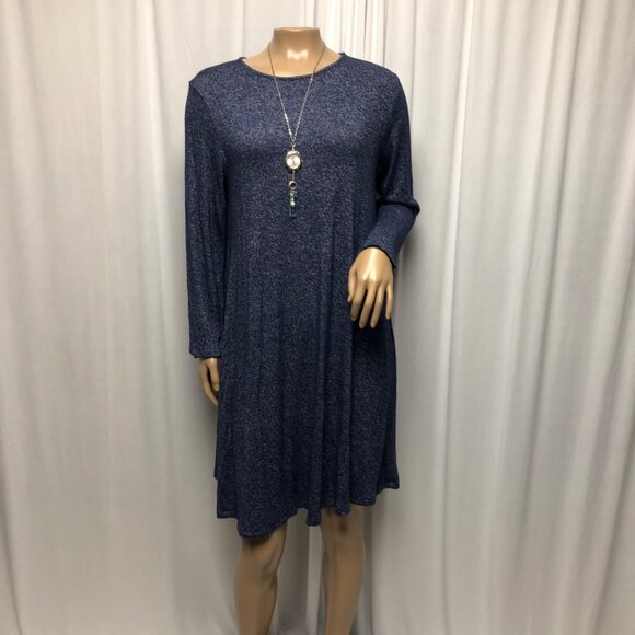 Old Navy Dress Womens Size Medium Blue Heathered Long Sleeve A-Line Comfy Casual - Picture 1 of 7